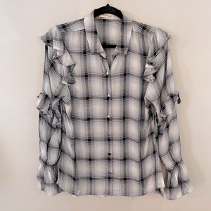 Rocks & Indigo Plaid Ruffle Sleeve Top